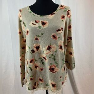 LC Lauren Conrad‎ Beige Floral Long Sleeve Top